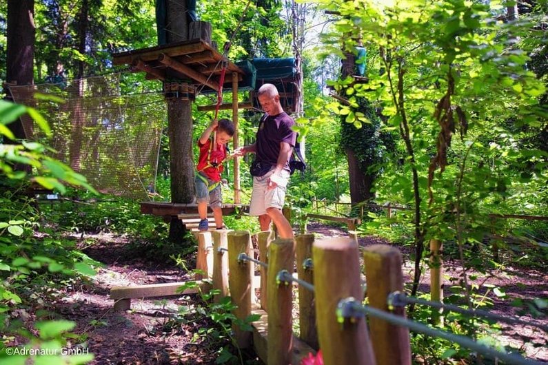 Durch den Wald mit der ganzen Familie Kletterpark Immenstaad am Bodensee Kletterpark Immenstaad Familien Urlaub Hotel Friedrichshafen Ausflug